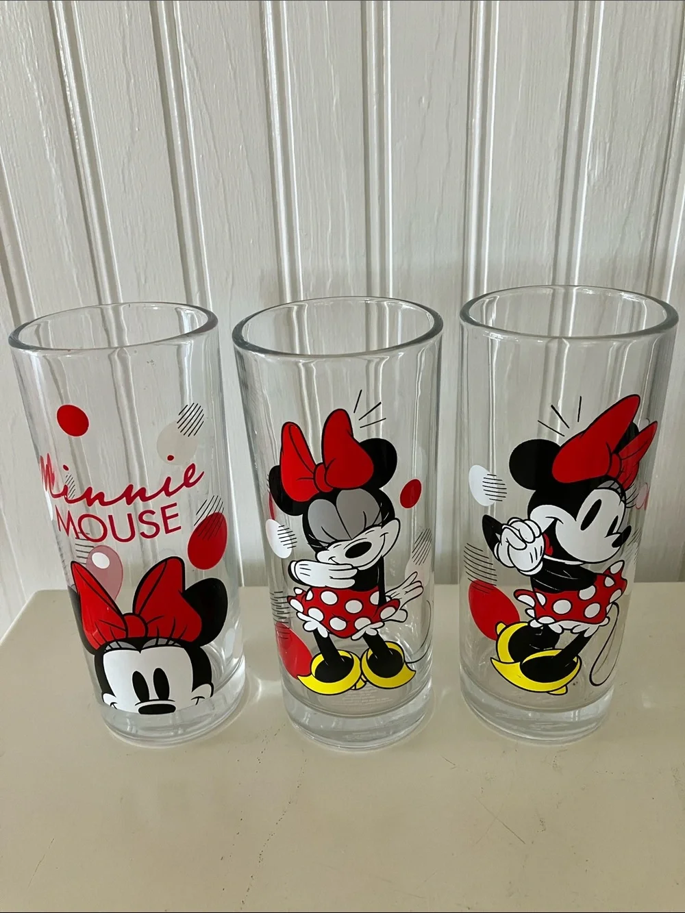 Disney Minnie Mouse Clear Glass Tumblers with Red and Yellow Accents - Set of 3